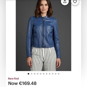 Massimo Dutti Blue Leather Biker-Style Jacket